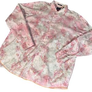 Indigo Palms Button Down Shirt Mens XXL Pink Paisley Tailored Fit Cotton